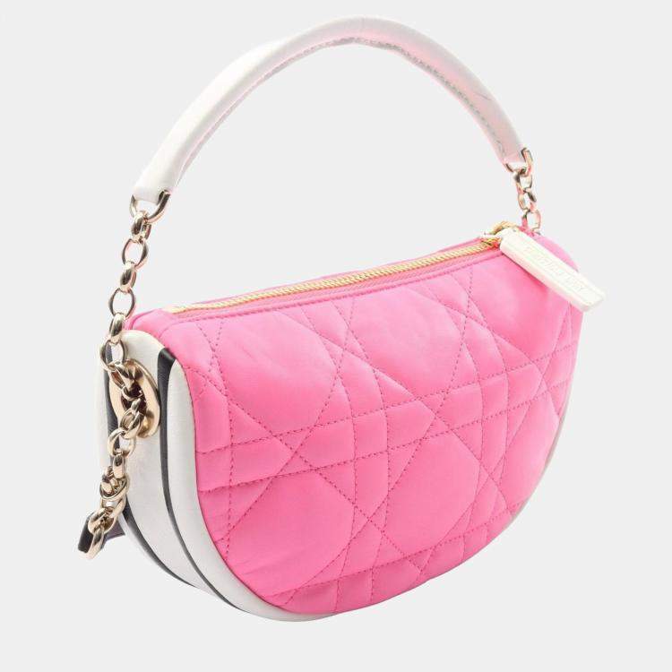 Pre Owned Christian Dior Dior Vibe Small Hobo Cannage Shoulder Bag Leather Pink White Black