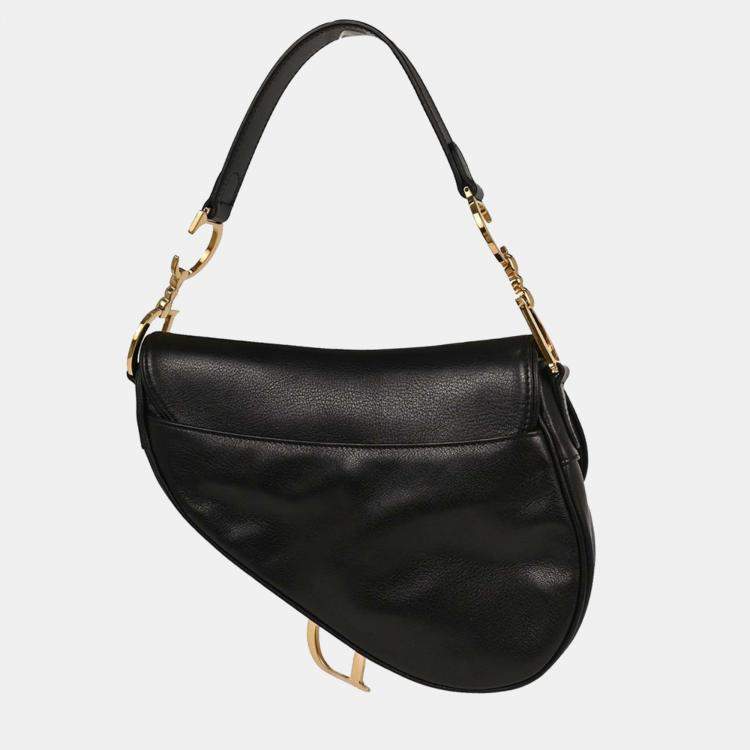 Pre Owned Christian Dior Black Leather Saddle Handbag