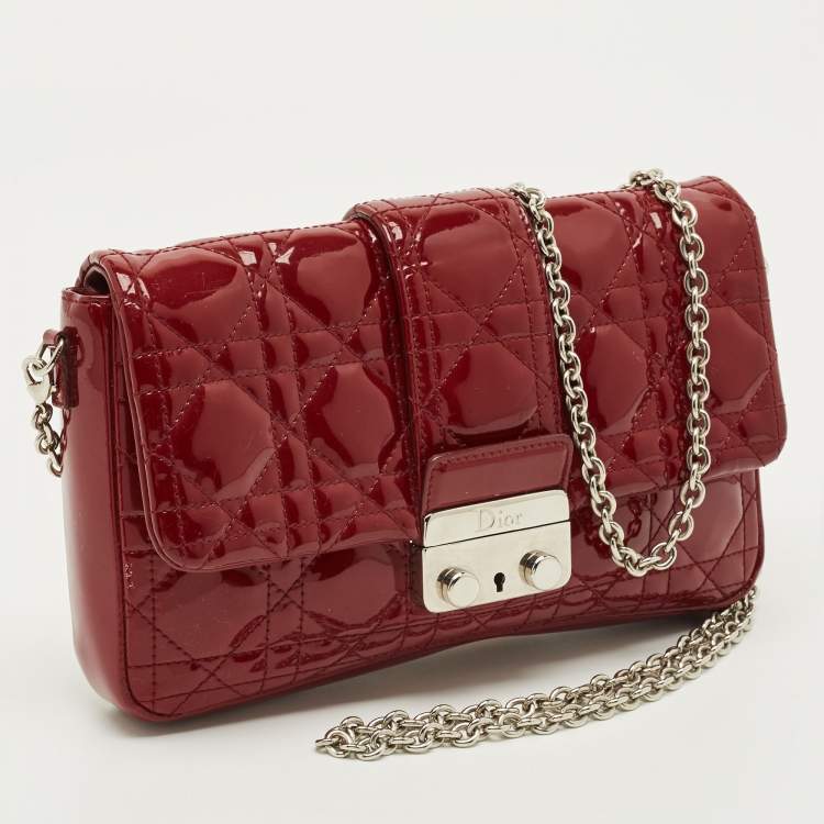 Pre Owned Dior New Lock Red Cannage Patent Leather Chain Clutch