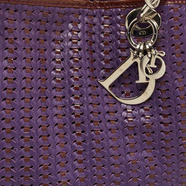 Pre Owned Dior Soft Lady Dior Large Purple Woven Leather and Patent Leather Tote