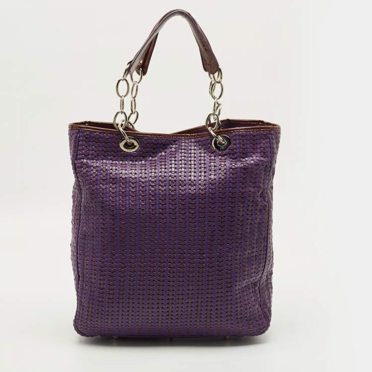 Pre Owned Dior Soft Lady Dior Large Purple Woven Leather and Patent Leather Tote