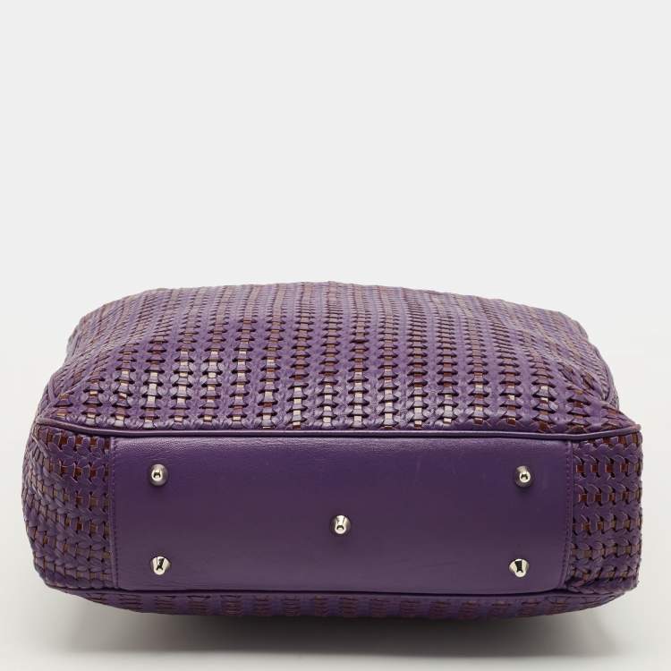 Pre Owned Dior Soft Lady Dior Large Purple Woven Leather and Patent Leather Tote