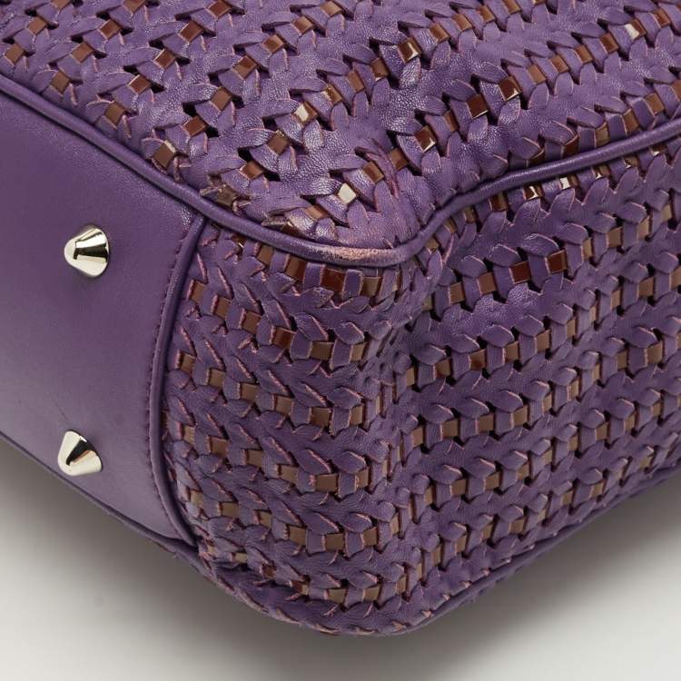 Pre Owned Dior Soft Lady Dior Large Purple Woven Leather and Patent Leather Tote
