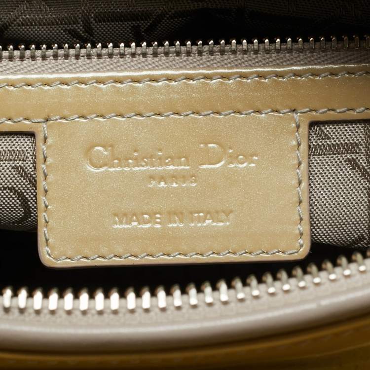 Pre Owned Dior Lady Dior Large Cream Cannage Patent Leather Tote