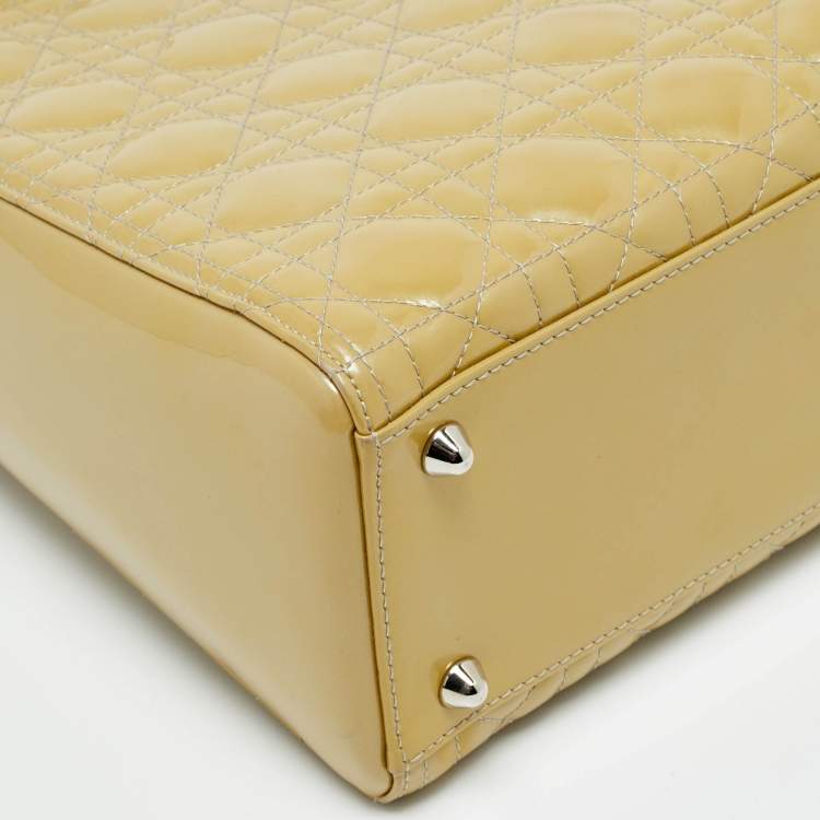 Pre Owned Dior Lady Dior Large Cream Cannage Patent Leather Tote