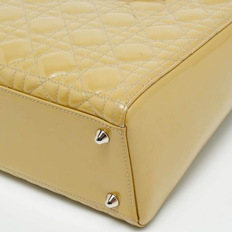 Pre Owned Dior Lady Dior Large Cream Cannage Patent Leather Tote