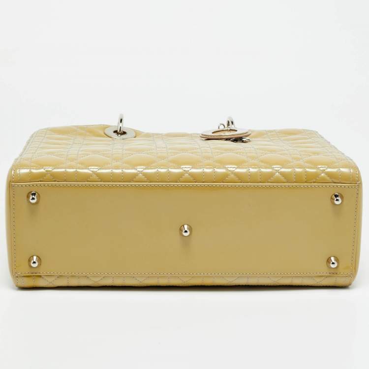 Pre Owned Dior Lady Dior Large Cream Cannage Patent Leather Tote