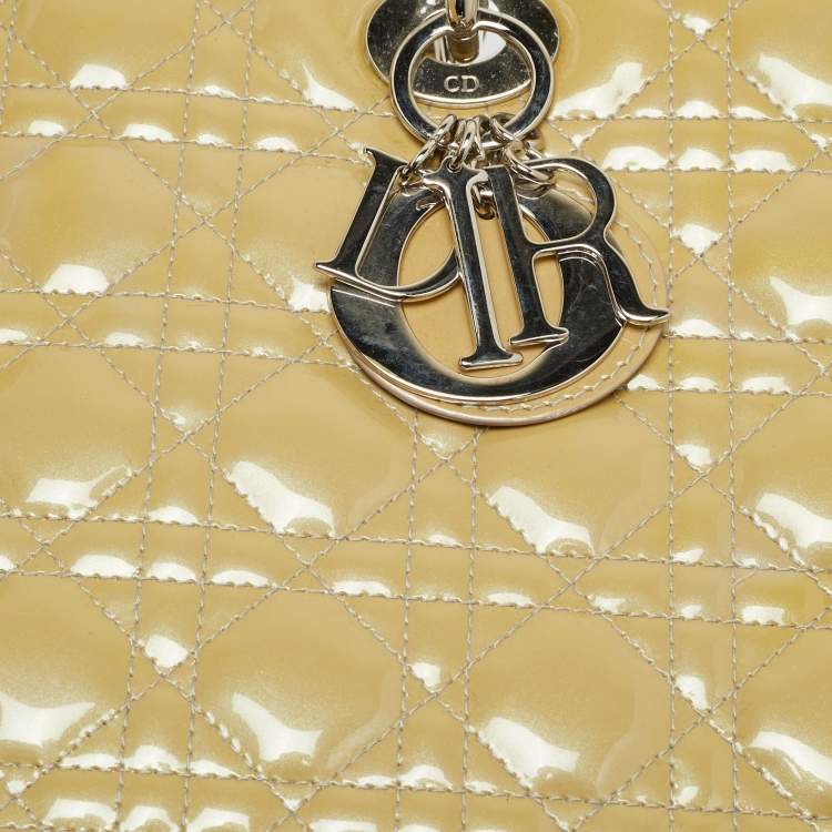 Pre Owned Dior Lady Dior Large Cream Cannage Patent Leather Tote