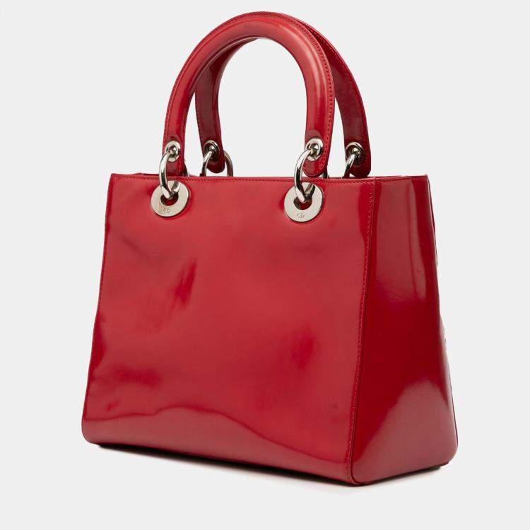 Pre Owned Dior Red Medium Patent Lady Dior