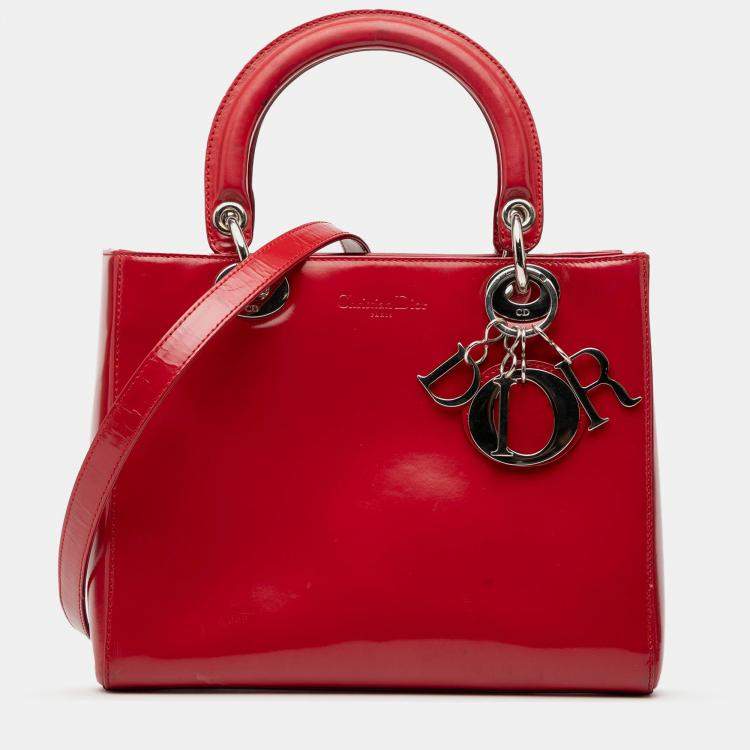 Pre Owned Dior Red Medium Patent Lady Dior
