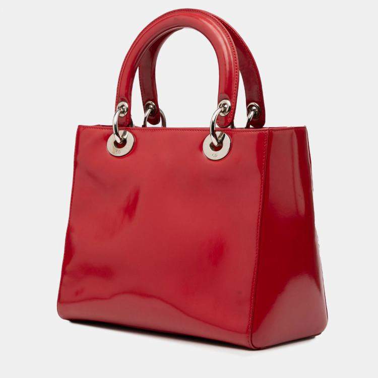 Pre Owned Dior Red Medium Patent Lady Dior