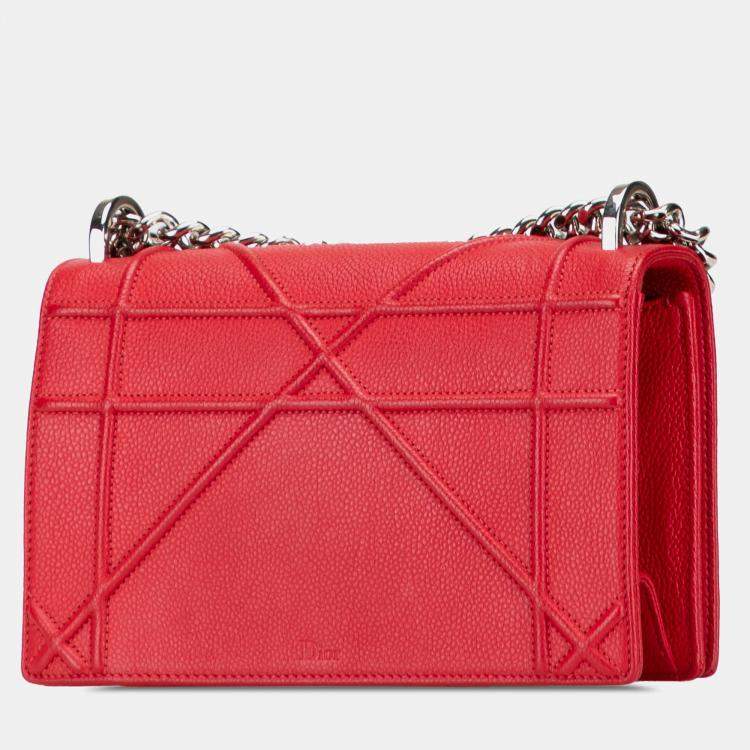 Pre Owned Dior Red Small Grained Calfskin Diorama Flap