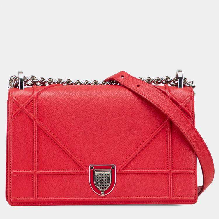 Pre Owned Dior Red Small Grained Calfskin Diorama Flap