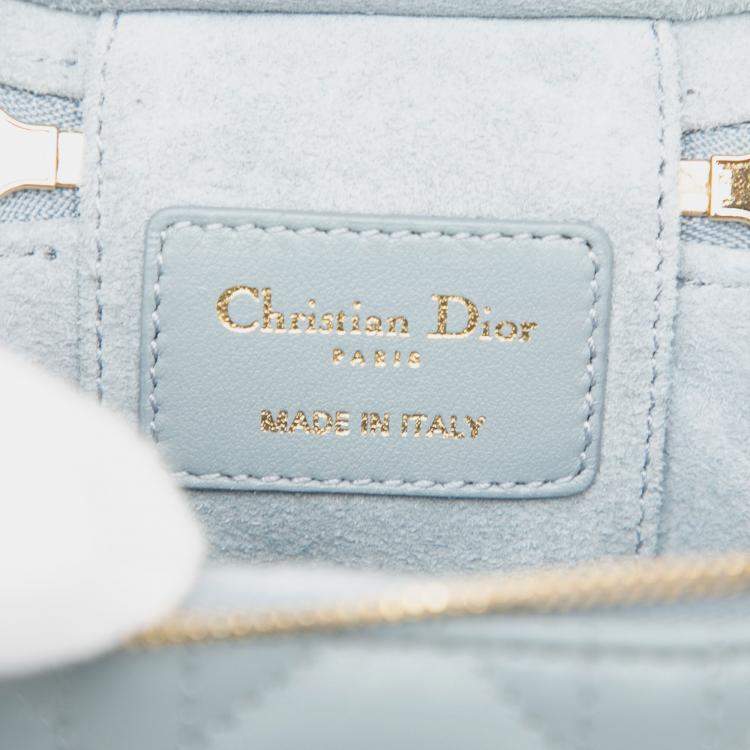 Pre Owned Dior Blue Micro Lambskin Cannage Lady Dior Vanity Case
