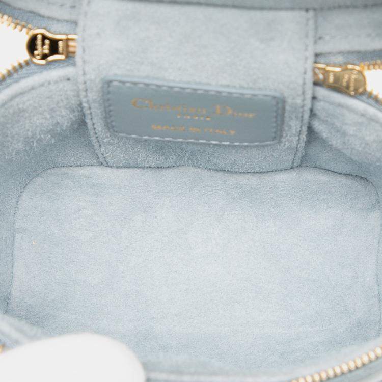 Pre Owned Dior Blue Micro Lambskin Cannage Lady Dior Vanity Case