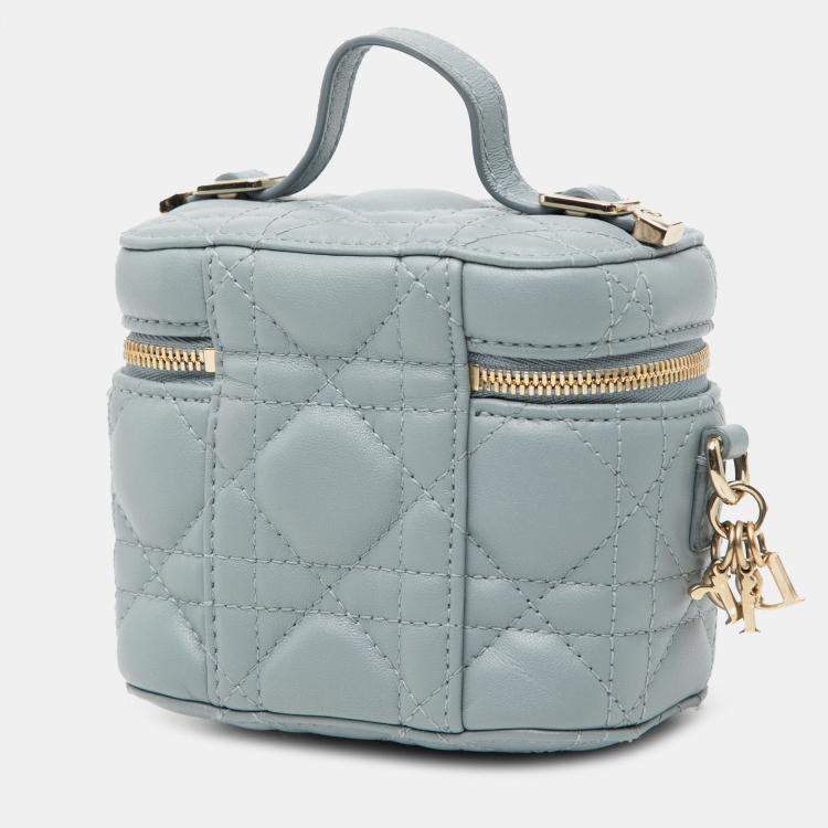 Pre Owned Dior Blue Micro Lambskin Cannage Lady Dior Vanity Case