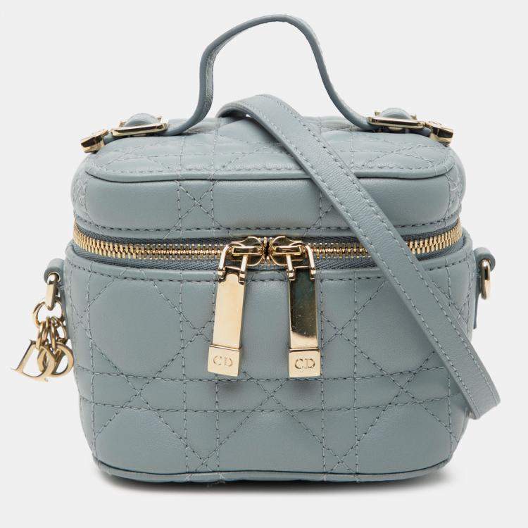 Pre Owned Dior Blue Micro Lambskin Cannage Lady Dior Vanity Case