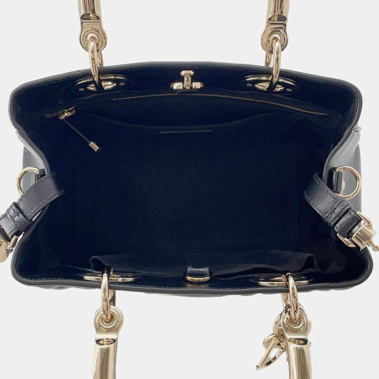 مملوكة مسبقًا Dior Lady'S 95.22 2Way Handbag Black Leather Size Medium