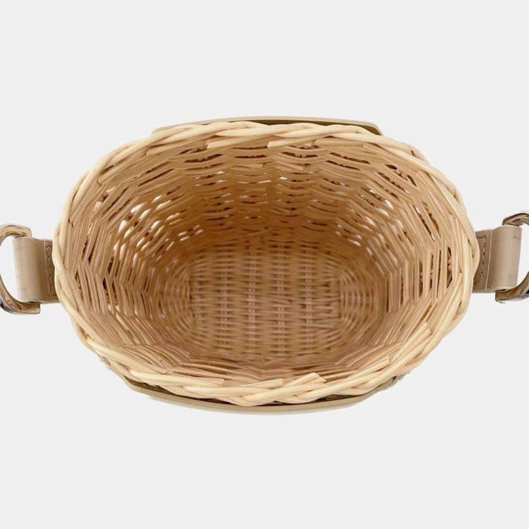 Pre Owned Dior Sahara 2-Way Bucket Bag Beige Raffia Leather Rubber Size Nano