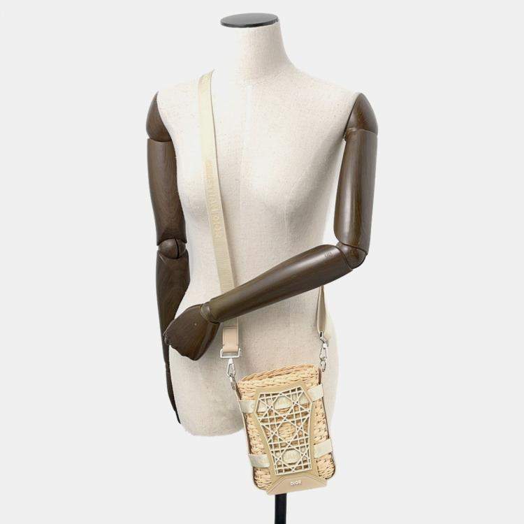 Pre Owned Dior Sahara 2-Way Bucket Bag Beige Raffia Leather Rubber Size Nano