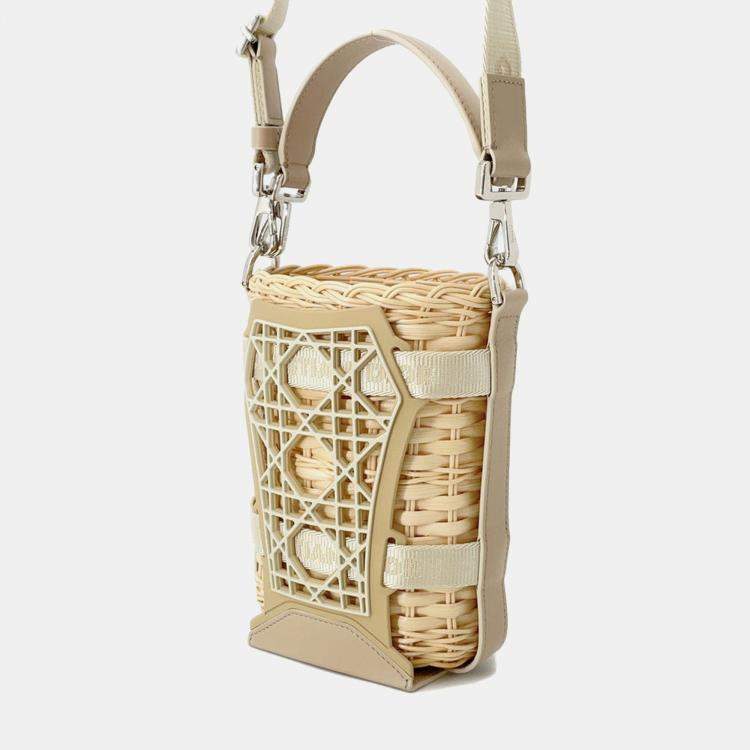 Pre Owned Dior Sahara 2-Way Bucket Bag Beige Raffia Leather Rubber Size Nano