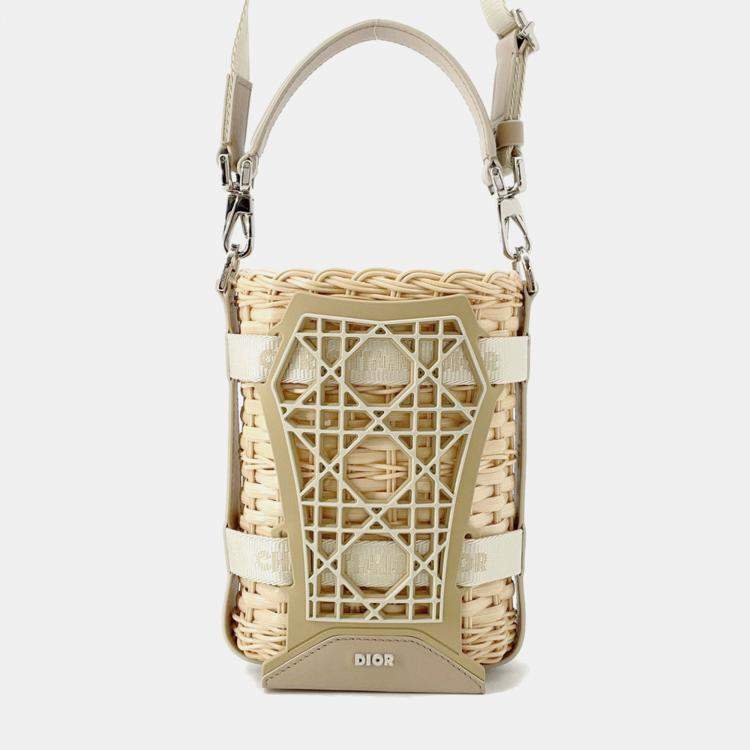 Pre Owned Dior Sahara 2-Way Bucket Bag Beige Raffia Leather Rubber Size Nano
