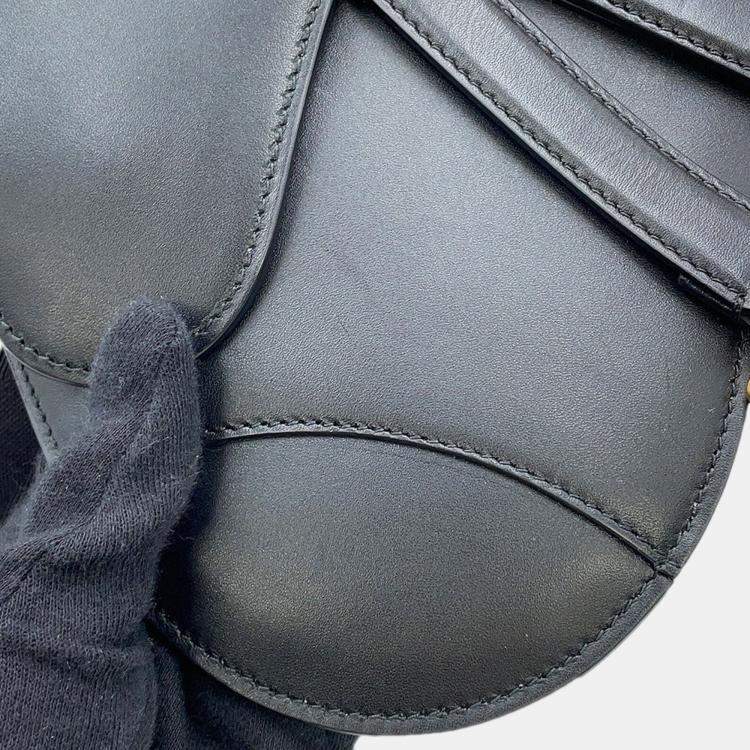 Pre Owned Dior Saddle Waist Bag Black Leather