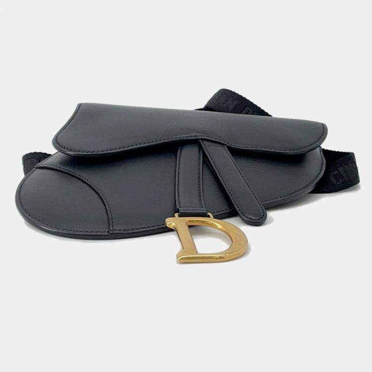 Pre Owned Dior Saddle Waist Bag Black Leather