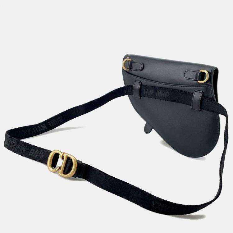 Pre Owned Dior Saddle Waist Bag Black Leather