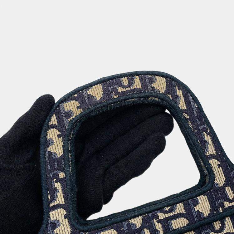 Pre Owned Dior Oblique Book Tote Navy Canvas Size Mini