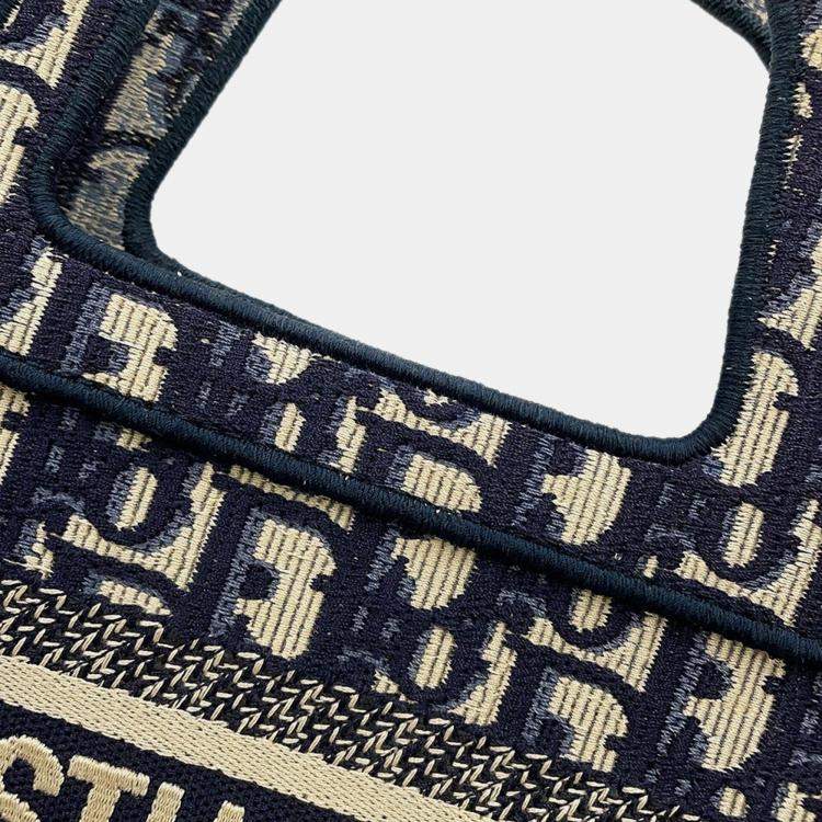 Pre Owned Dior Oblique Book Tote Navy Canvas Size Mini