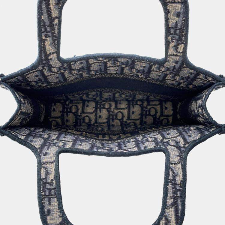 Pre Owned Dior Oblique Book Tote Navy Canvas Size Mini