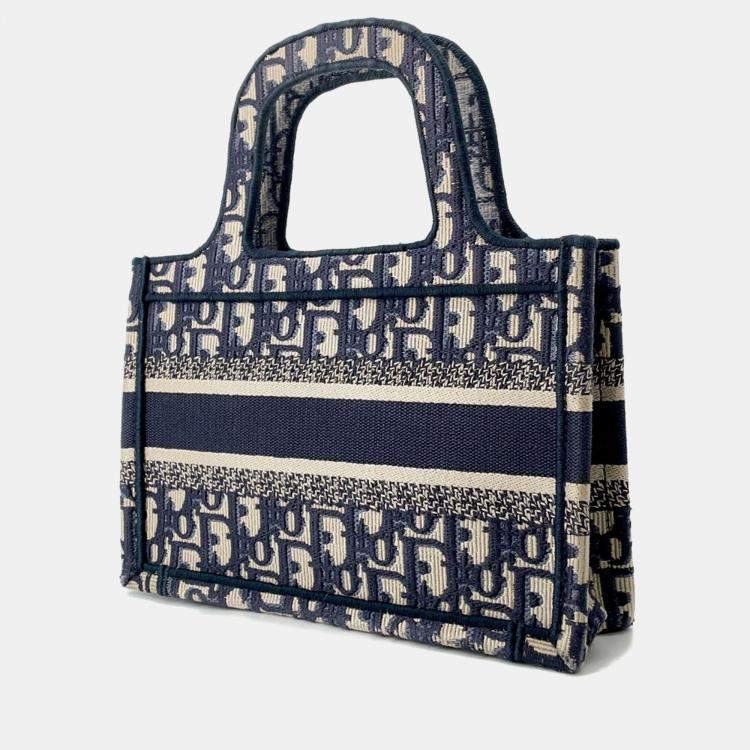 Pre Owned Dior Oblique Book Tote Navy Canvas Size Mini