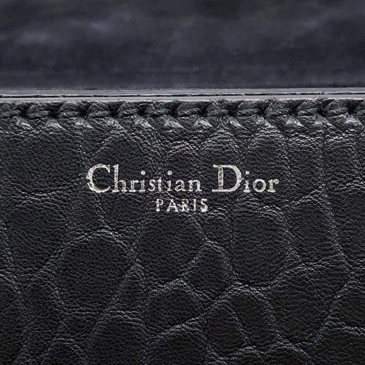 Pre Owned Dior Mosaique Logo Shoulder Bag Black Leather
