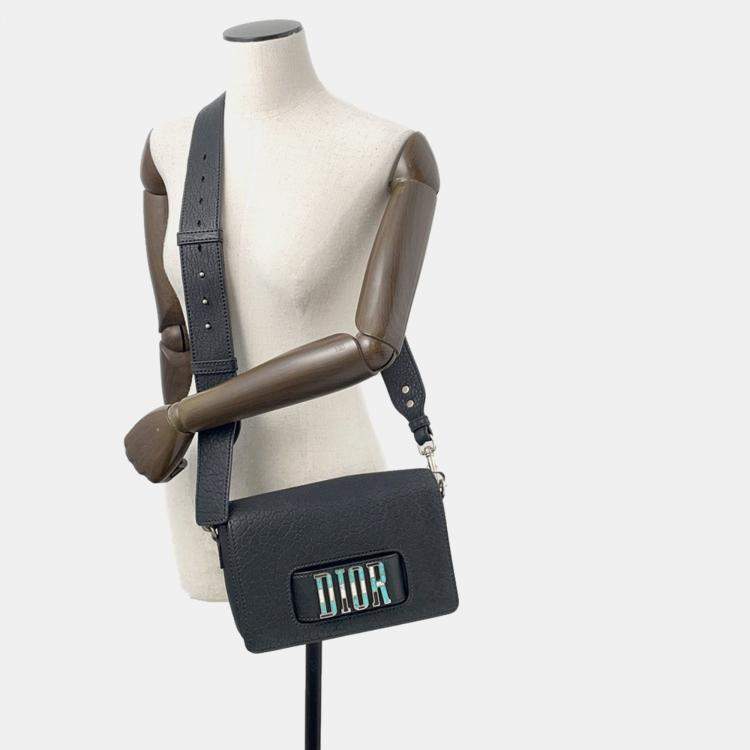 Pre Owned Dior Mosaique Logo Shoulder Bag Black Leather