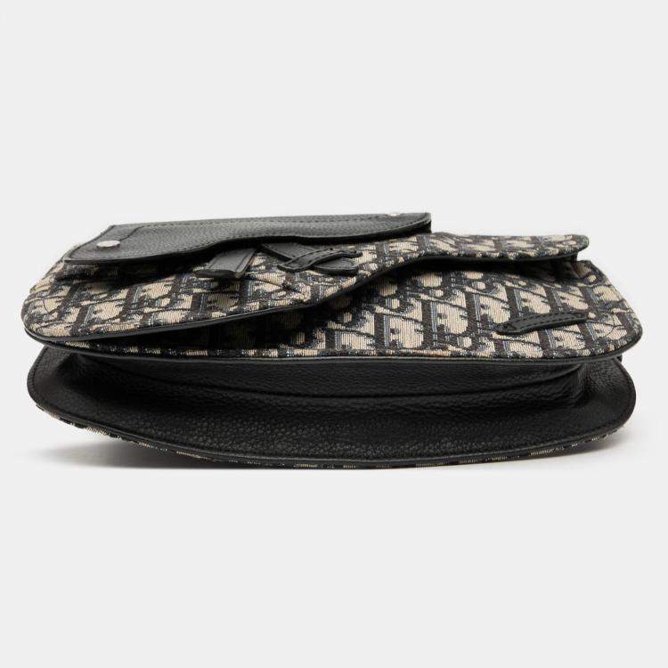 Pre Owned Dior Blue Oblique Canvas Saddle Messenger Bag