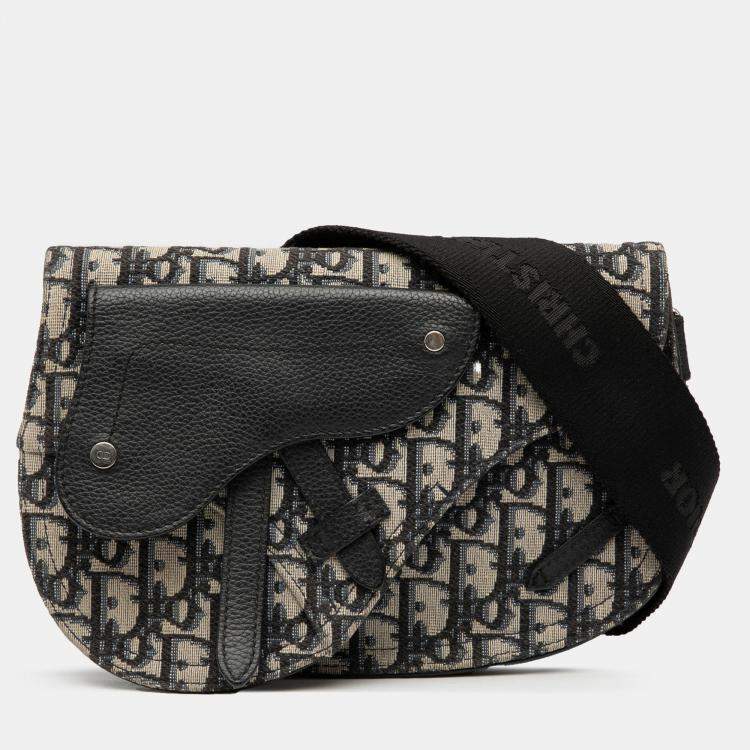 Pre Owned Dior Blue Oblique Canvas Saddle Messenger Bag