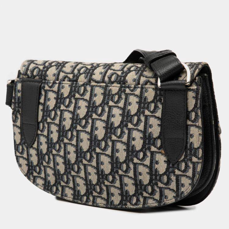 Pre Owned Dior Blue Oblique Canvas Saddle Messenger Bag