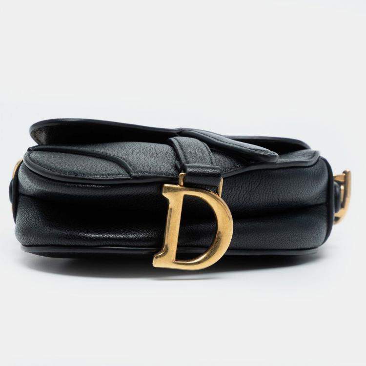 Pre Owned Dior Black Micro Goatskin Saddle