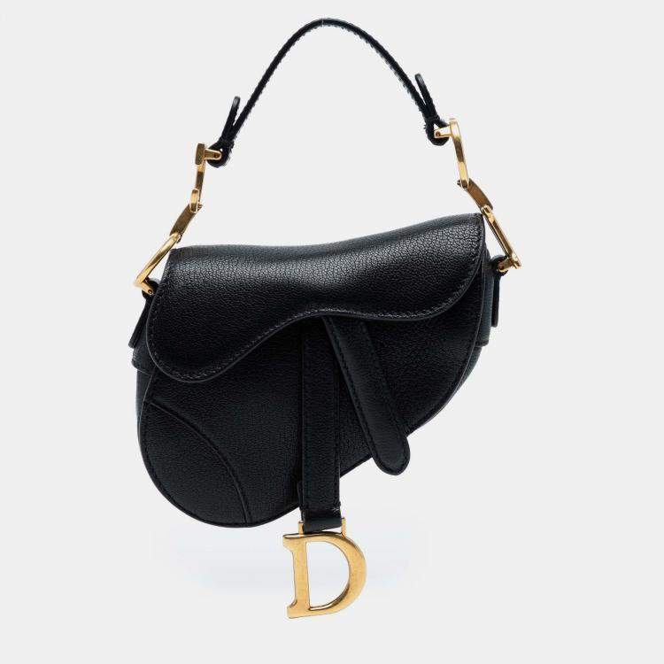 Pre Owned Dior Black Micro Goatskin Saddle