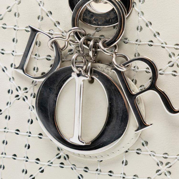 Pre Owned Dior White Medium Perforated Calfskin Cannage Lady Dior