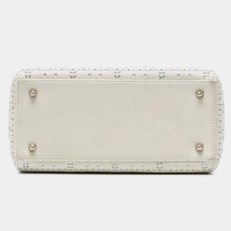 Pre Owned Dior White Medium Perforated Calfskin Cannage Lady Dior