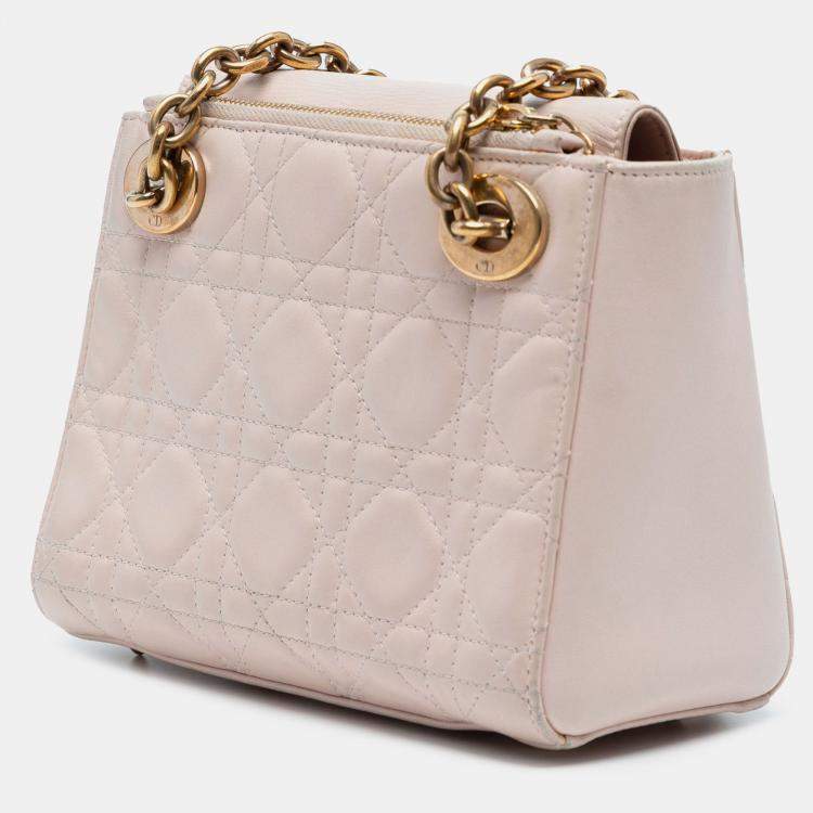 Pre Owned Dior Pink Lambskin Cannage Lady Dior Double Chain Bag