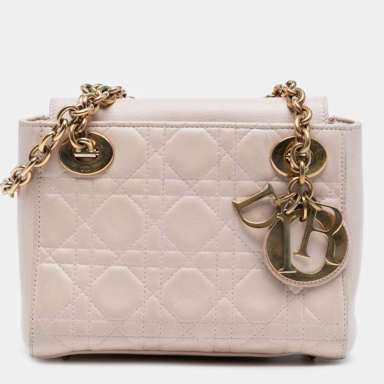 Pre Owned Dior Pink Lambskin Cannage Lady Dior Double Chain Bag