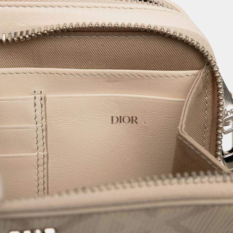 Pre Owned Dior Beige CD Diamond Coated Canvas Zipped Pouch with Strap