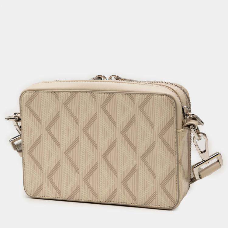 Pre Owned Dior Beige CD Diamond Coated Canvas Zipped Pouch with Strap
