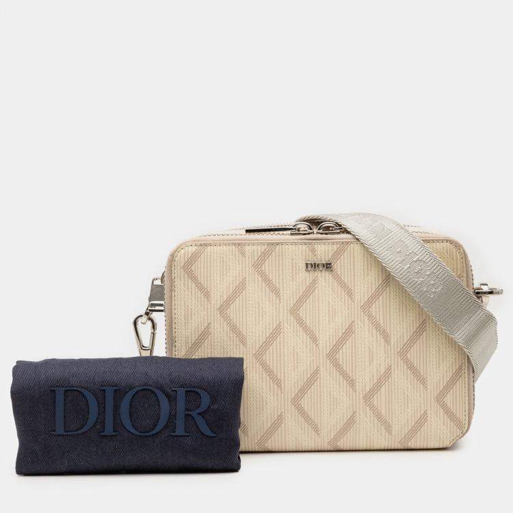 Pre Owned Dior Beige CD Diamond Coated Canvas Zipped Pouch with Strap