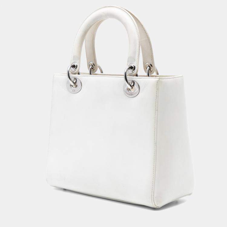 Pre Owned Dior White Medium Calfskin Patch Embellished Lady Dior