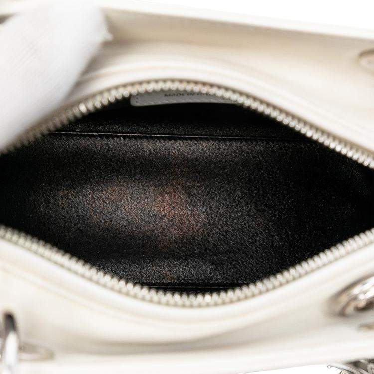 Pre Owned Dior White Medium Calfskin Patch Embellished Lady Dior