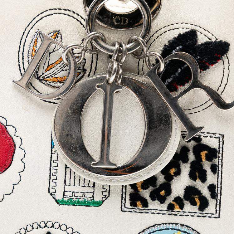Pre Owned Dior White Medium Calfskin Patch Embellished Lady Dior